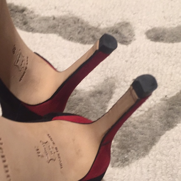 L. K. Bennett red, blk, tan open toe heels - Picture 7 of 7